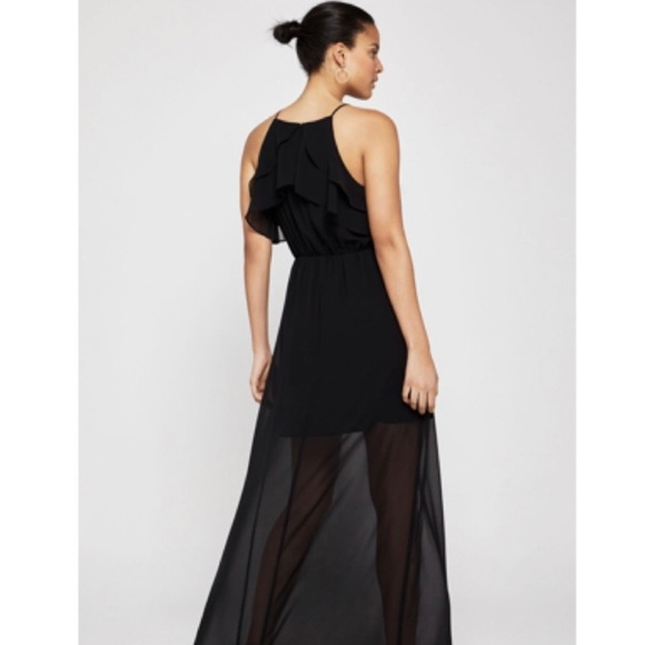 BCBGeneration Black Maxi Dress Chiffon Ruffle Spaghetti Strap Bridesmaid Sz XS - Picture 4 of 14